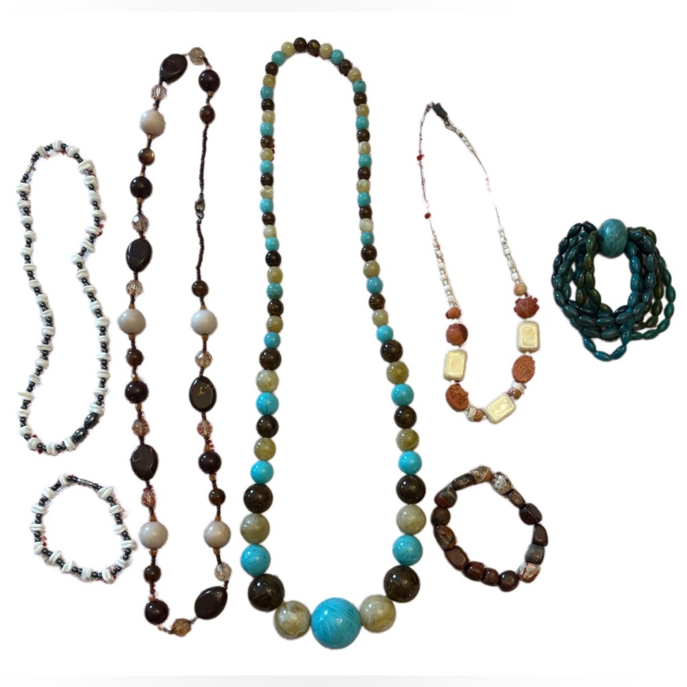 Vintage Jewelry Lot Stone Beads Necklaces Bracelets